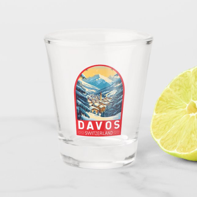 Verre A Shot Emblème d'art voyage Davos Suisse (Devant)