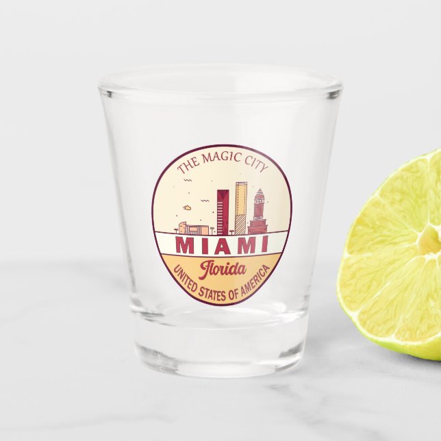 Verre A Shot Emblème de Miami Florida City Skyline (Devant)