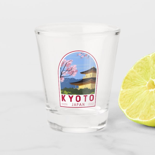Verre A Shot Emblème de voyage rétros de Kyoto Japon (Devant)