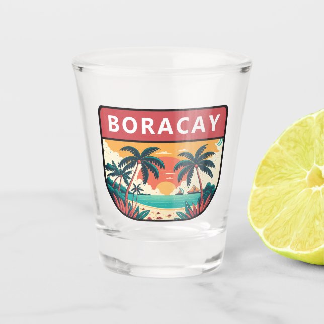 Verre A Shot Emblème rétro de Boracay Philippines (Devant)