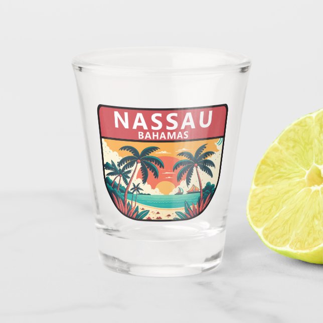 Verre A Shot Emblème rétro de Nassau Bahamas (Devant)