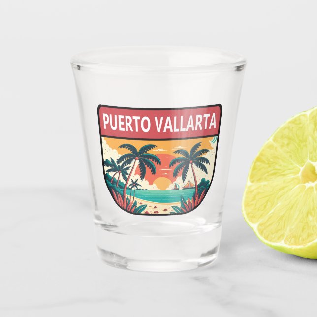 Verre A Shot Emblème rétro de Puerto Vallarta Mexique (Devant)