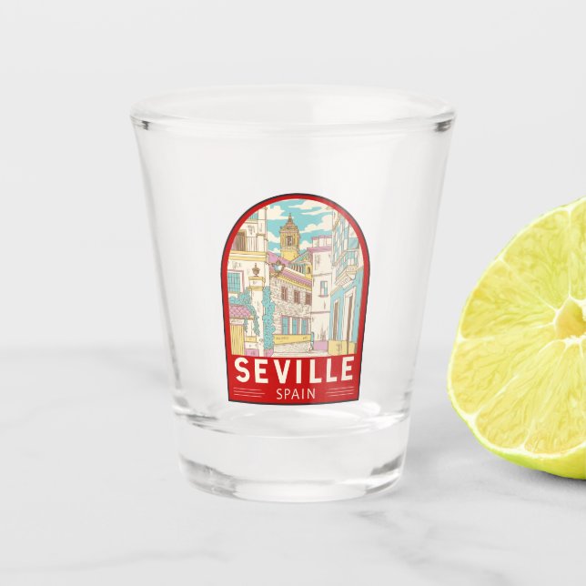 Verre A Shot Emblème rétro voyage Séville Espagne (Devant)