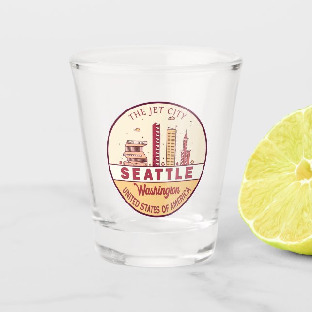 Verre A Shot Emblème Skyline de Seattle Washington City (Devant)