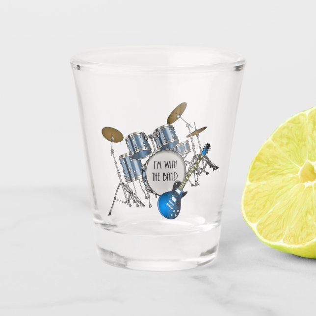 Verre A Shot Ensemble à tambour bleu et vitre de guitare (Devant)
