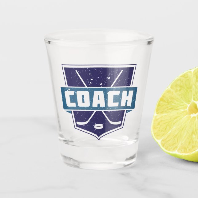 Verre A Shot Entraîneur de hockey, Bouclier, Bleu, (Devant)