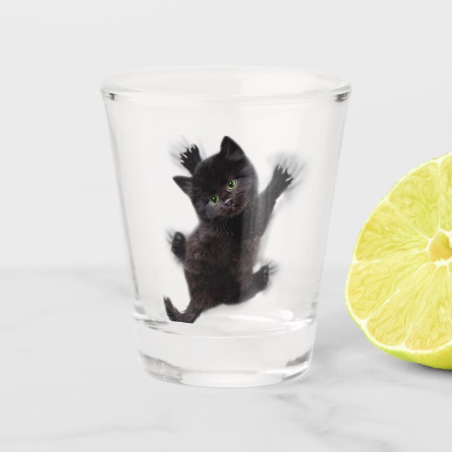Verre A Shot Escalade de chat noir sur le dos humain (Devant)
