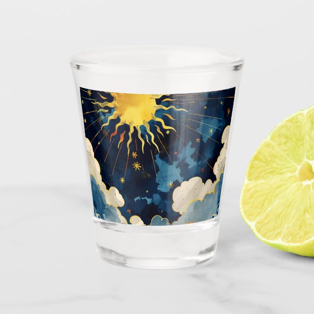 Verre A Shot Étoiles célestes et nuages bleus modernes (Devant)