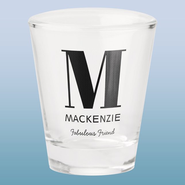 Verre A Shot Fabulous Friend Nom du monogramme (Friend of the Bride monogram initial shot glass for Bachelorette or Bridal Shower.)