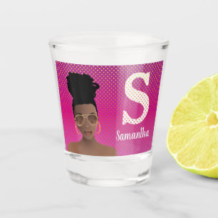 Verre A Shot Femme noire avec les tons et haut Pois Bun Magenta