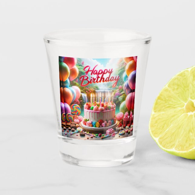 Verre A Shot Festive Fun Joyeux Anniversaire (Devant)