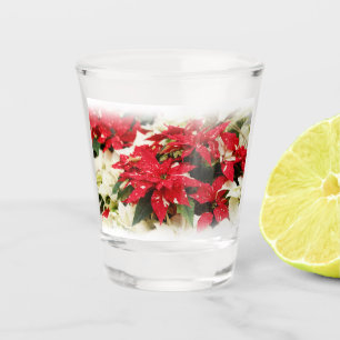 Verre A Shot Festive Rouge Blanc Floral Poinsettia Fleurs