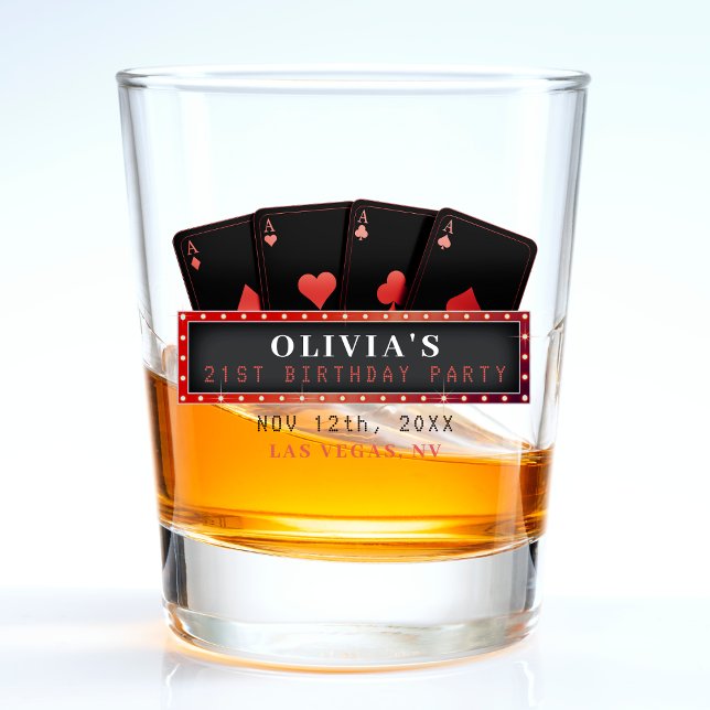 Verre A Shot Fête d'anniversaire 21 ans Poker As Rouge & Noir (Poker Aces Red & Black 21st Birthday Party Shot Glass
)