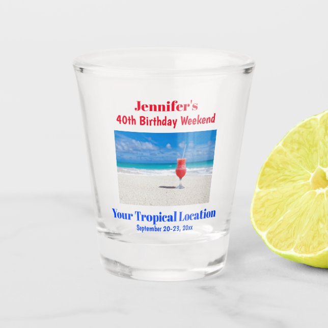 Verre A Shot Fête d'anniversaire Filles Tropical Beach Week-end (Devant)