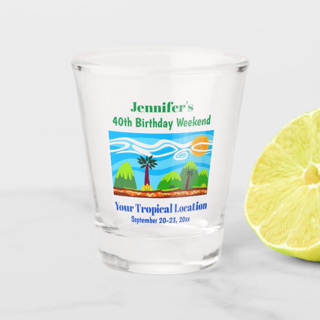 Verre A Shot Fête d'anniversaire Tropical Beach Vacances (Devant)