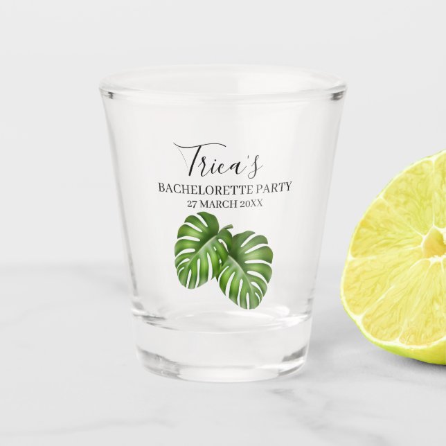 Verre A Shot Fête de bachelorette en feuilles tropicales (Devant)