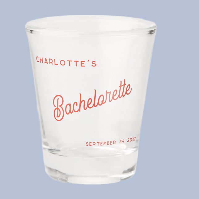 Verre A Shot Fête de Bachelorette Personnalisée avec Écriture M (Modern script typography personalized name date bachelorette party shot glass)