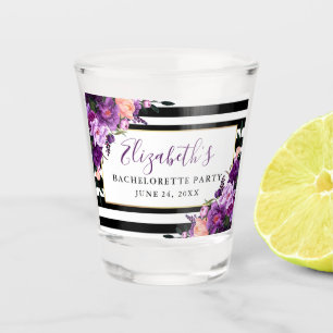 Verre A Shot Fête de Fiançailles Fleurie Rayée Violette