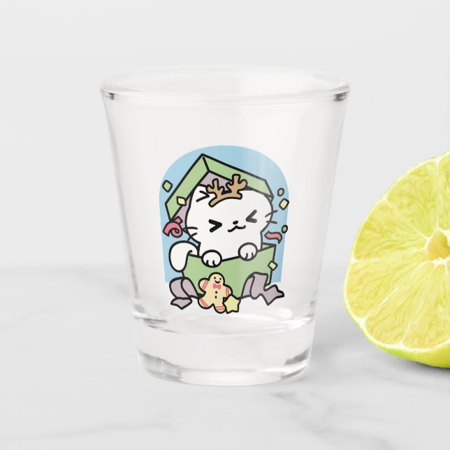 Verre A Shot Fête de Noël avec Purr-ty Time Cat (Devant)