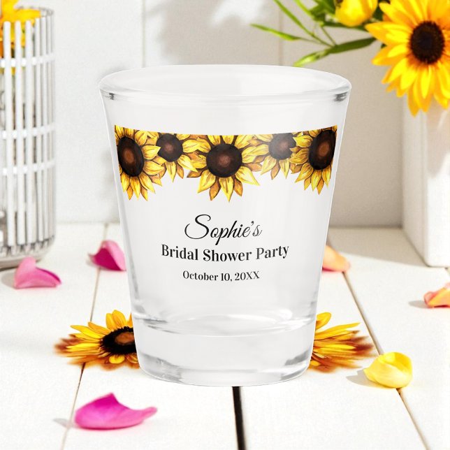 Verre A Shot Fête des mariées de tournesol Jaune Blanc Floral (Créateur téléchargé)