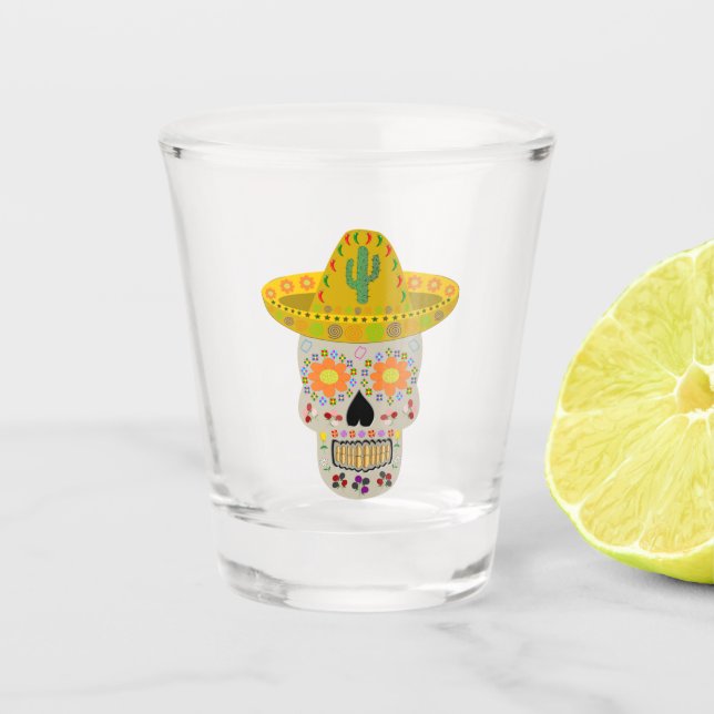 Verre A Shot Fête mexicaine du crâne mort (Devant)
