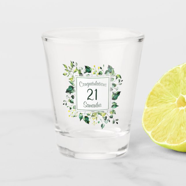 Verre A Shot Feuille verte d'aquarelle - tout anniversaire (Devant)