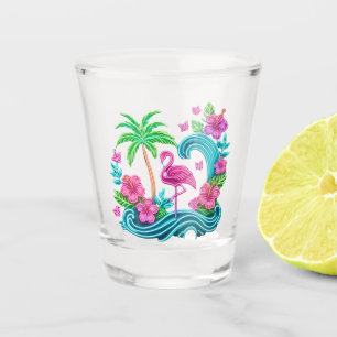 Verre A Shot Flamant rose de néon tropical