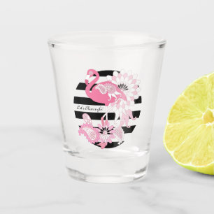Verre A Shot Flamant Rose Fantaisiste Rayé Noir et Blanc