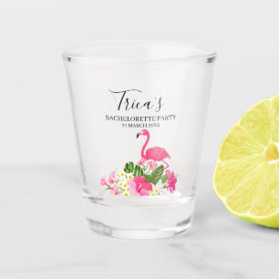 Verre A Shot Flamant rose floral tropical de Bachelorette
