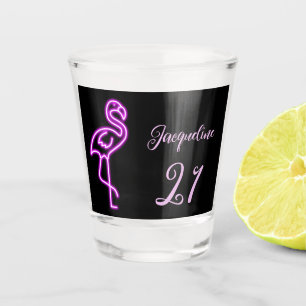 Verre A Shot Flamant rose Retro Tropical Neon personnalisé 21e