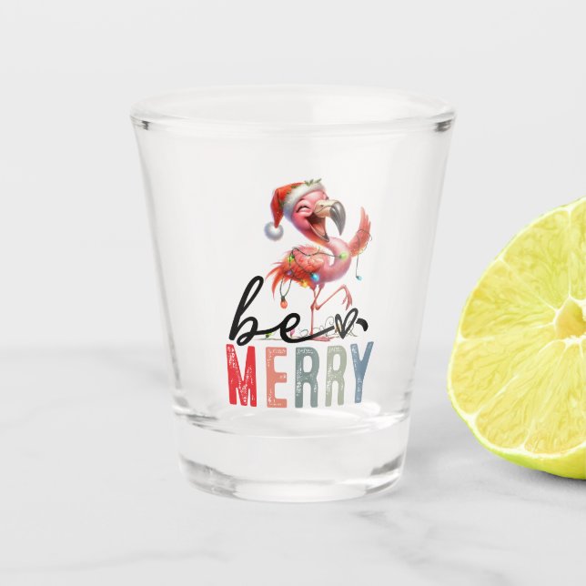 Verre A Shot Flamant rose thème Noël être joyeux Citations (Devant)