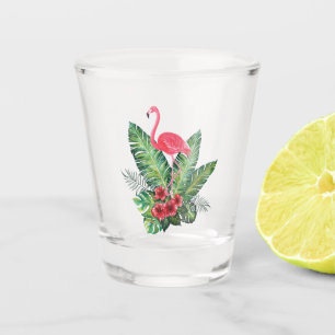 Verre A Shot Flamant rose tropical feuille