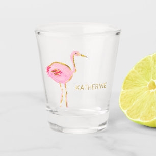 Verre A Shot Flamant rose Tropical Rose et Or Personnalisé