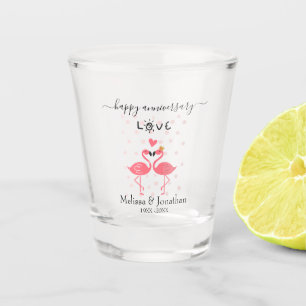 Verre A Shot Flamants roses mignons en amour Anniversaire
