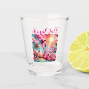 Verre A Shot Flamants roses roses tropicaux hauts Palmiers Sole