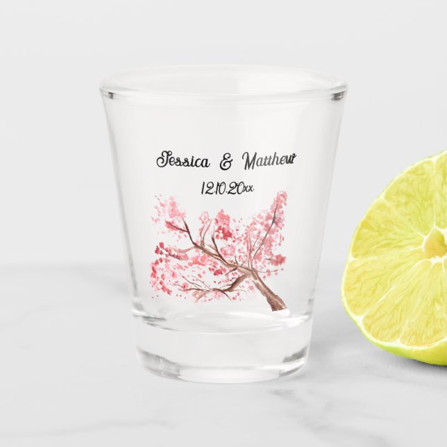 Verre A Shot Fleur de cerisier Mariages d'aquarelle rose (Devant)