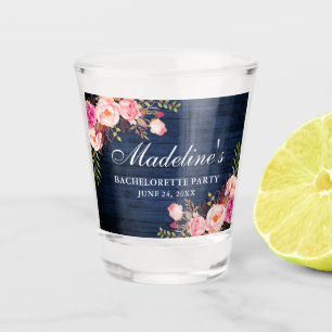 Verre A Shot Fleur rose Bleu Bois Bachelorette Party