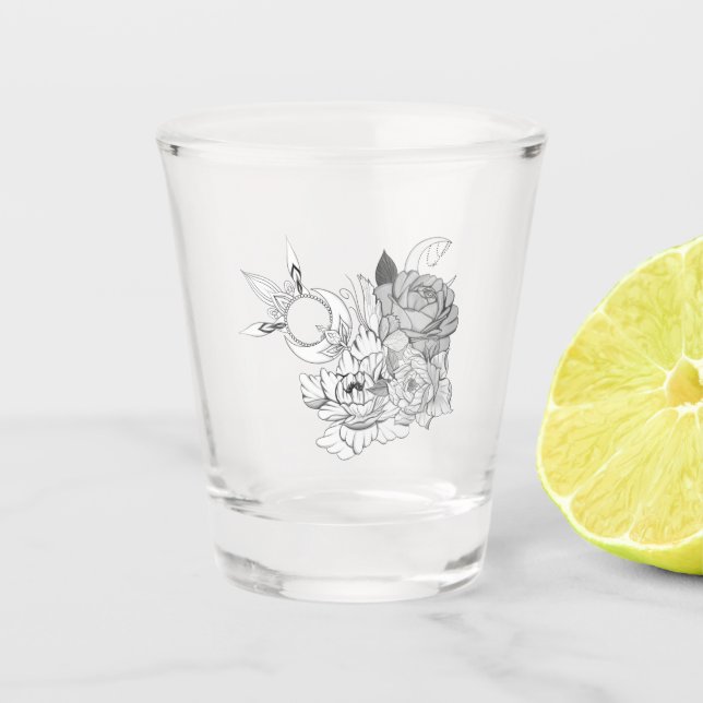 Verre A Shot Fleurs et lune  (Devant)