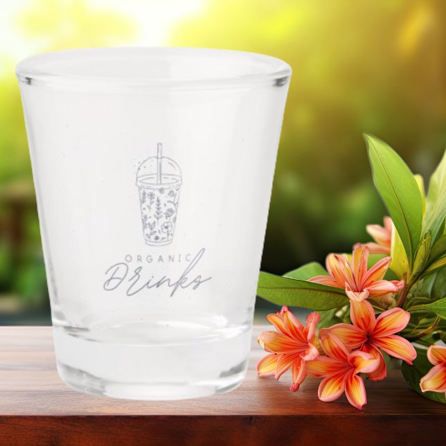 Verre A Shot Fleurs Gris Couleur Avec Inscription Boissons Bio (Créateur téléchargé)