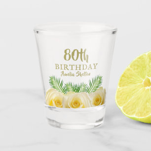 Verre A Shot Floral Roses Jaunes 80e fête d'anniversaire
