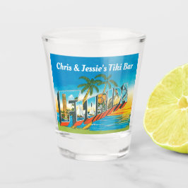 Verre A Shot Florida Tiki Bar avec noms et coucher de soleil su