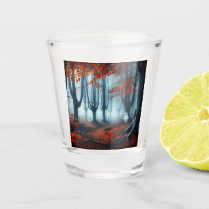 Verre A Shot Forêts éffrayantes d'automne avec un fantôme