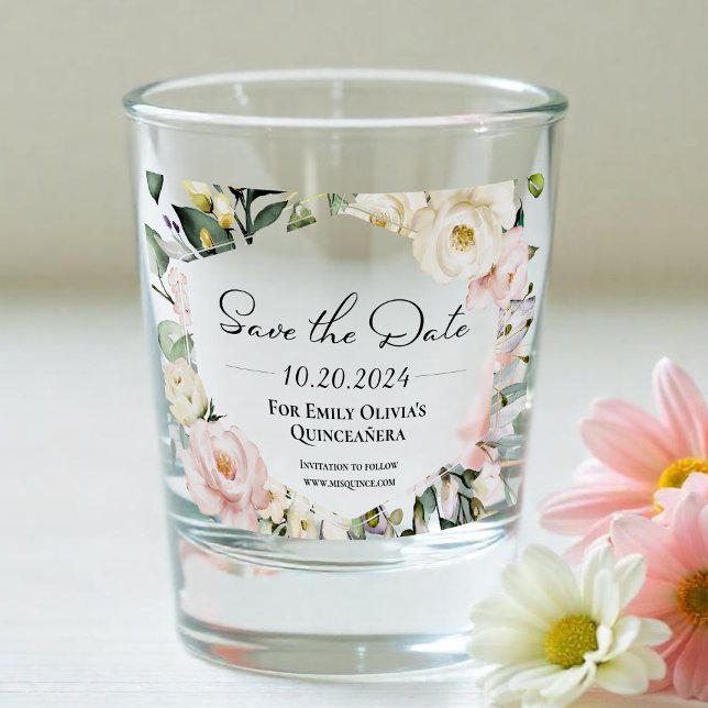 Verre A Shot Frame Floral Papillon Quinceanera Enregistrer La D (Créateur téléchargé)