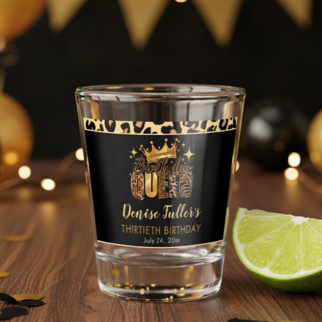 Verre A Shot Fun Leopard Birthday Queen Thirty Birthday (Créateur téléchargé)