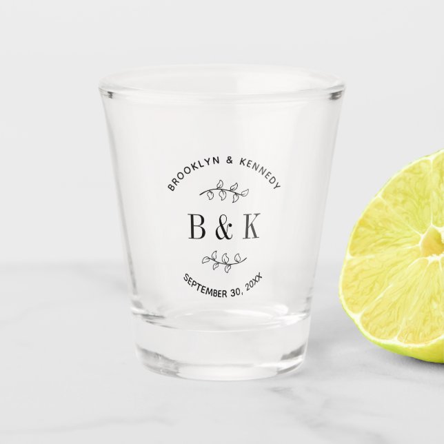 Verre A Shot Fun Monogramme Floral Botanique Mariage Nom du cou (Devant)