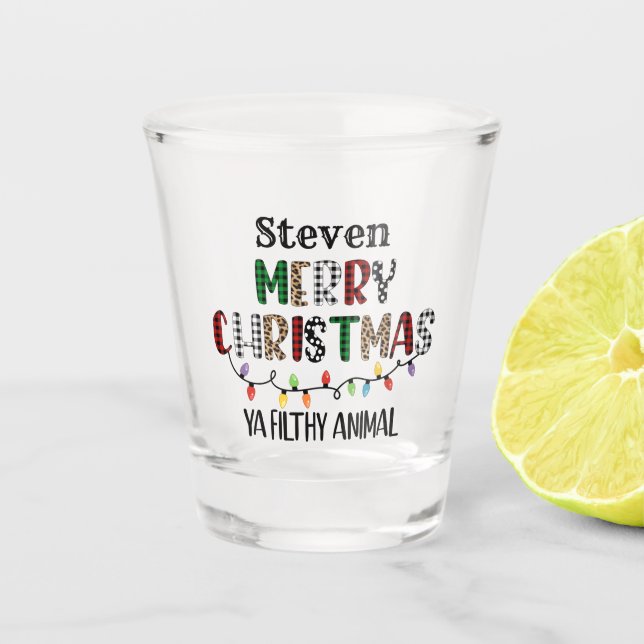 Verre A Shot Funny Joyeux Noël sale animal ajouter nom (Devant)