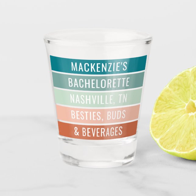 Verre A Shot Girls Trip Nom personnalisé Lieu Trendy Stripes (Devant)