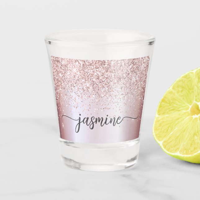 Verre A Shot Glam Rose Gold Parties scintillant Monogramme Nom  (Devant)
