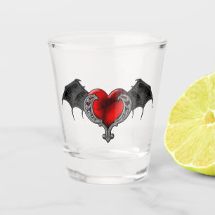 Verre A Shot Goth Coeur rouge avec Bat Wings Vitre