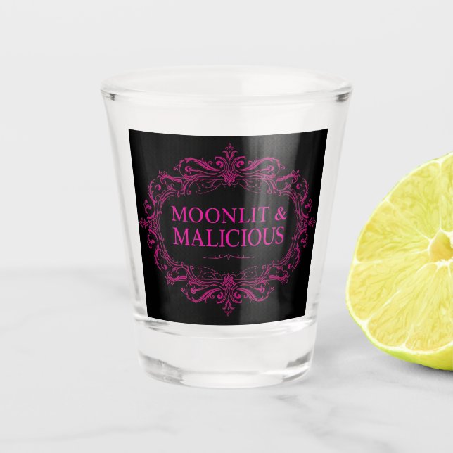 Verre à shot gothique éclairé par la lune et malve (Devant)